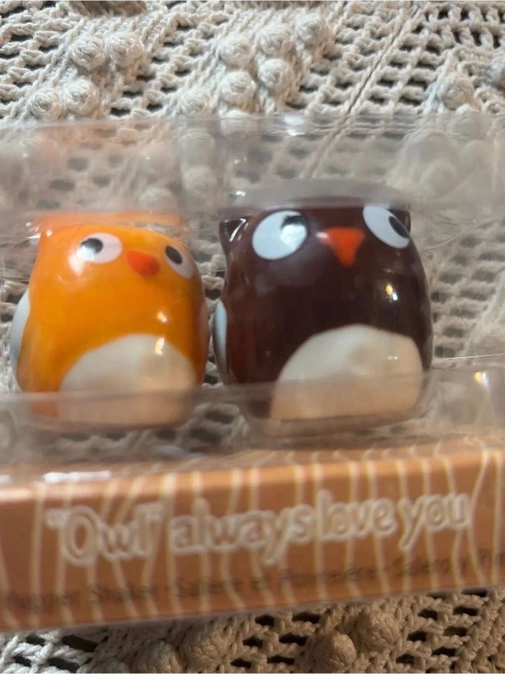 Ceramic Owl Salt & Pepper Shakers - Orange and Brown